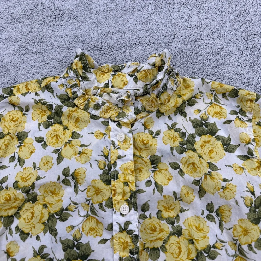 J Crew Liberty Carline Rose Shirt Womens 10 Yellow Floral Ruffle Trim Button Up